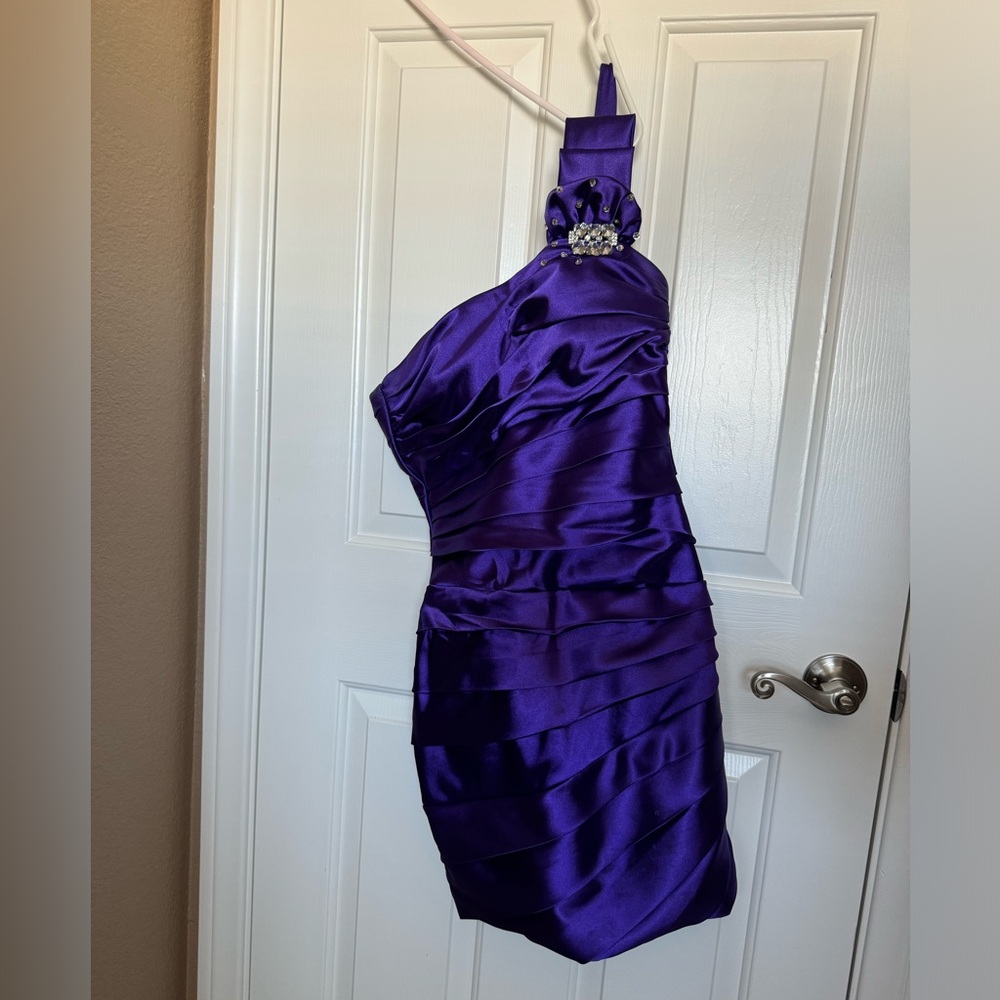 Dark purple one arm strap dress. Size small